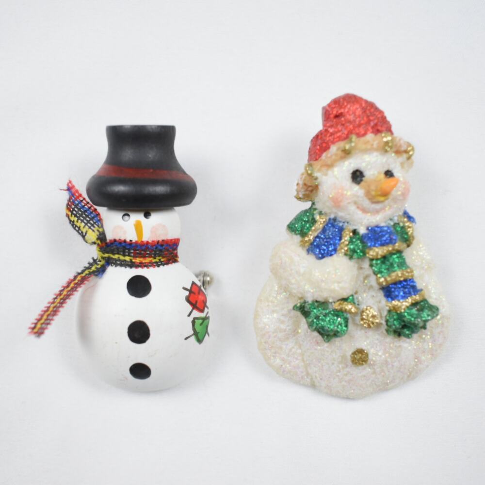Vintage Snowman Pin Brooch Lot Wood Resin Jack Frost Christmas Holiday Whimsical